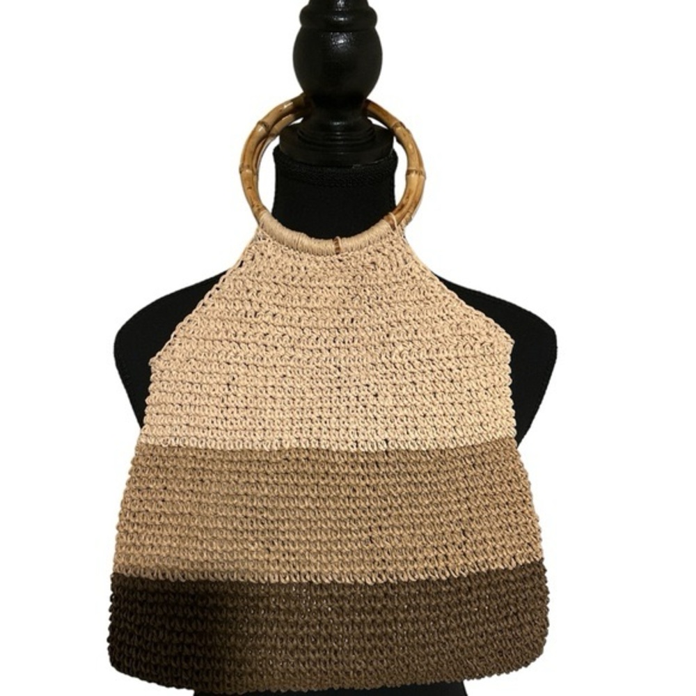 Wicker Knit Bag with Bamboo Handles NWOT